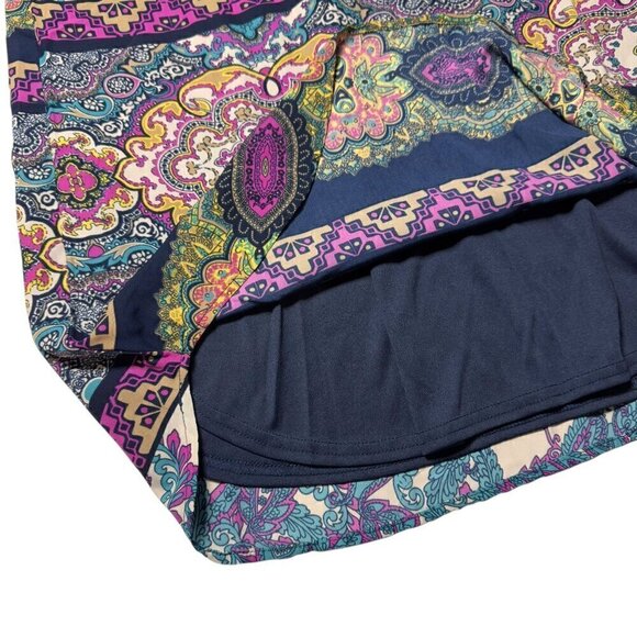 NWT Boho Printed Mini Dress Sz.L Shift Multi Embroidered 70s  Festival - Picture 9 of 11